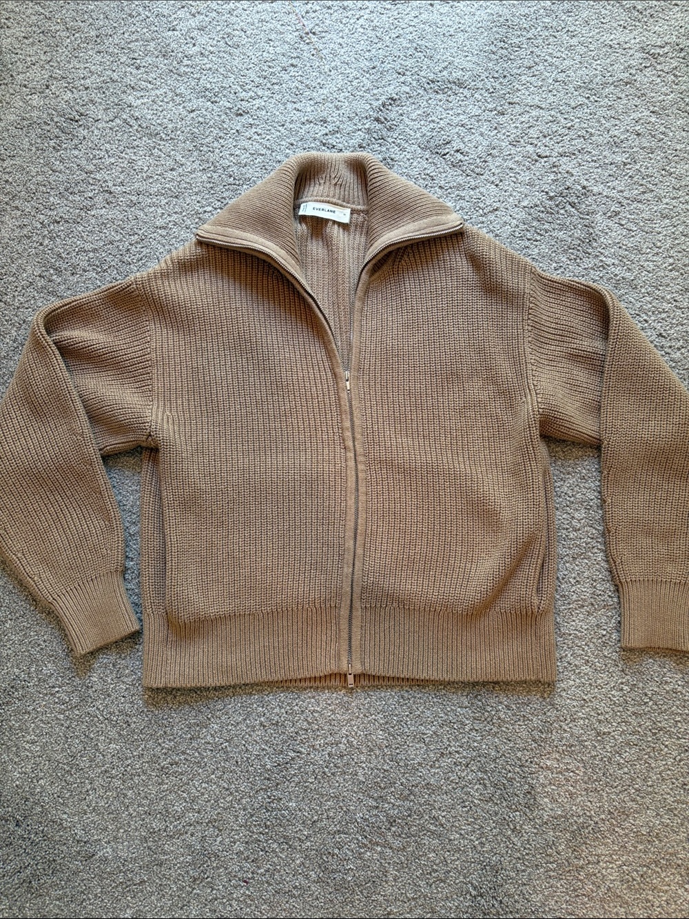 Everlane Women's Full Zip Ribbed Sweater - Taupe